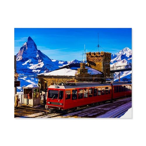 Erwachsene und Kinder Puzzle 1000 Teile Puzzle，Bahnhof in Gornergrat, Schweiz，einfaches Puzzlespiel Rollenpuzzle Lernspiel Spielzeug Familie Dekoration（38x26cm）-E40 von GSBRSNTS