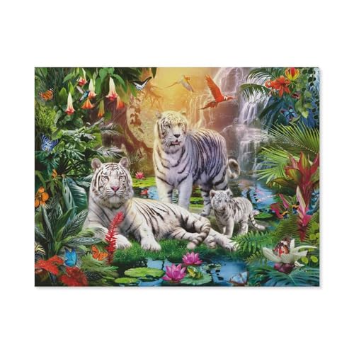 Erwachsene und Kinder Puzzle 1000 Teile Puzzle，Familie der Weißen Tiger，einfaches Puzzlespiel Rollenpuzzle Lernspiel Spielzeug Familie Dekoration（38x26cm）-B48 von GSBRSNTS