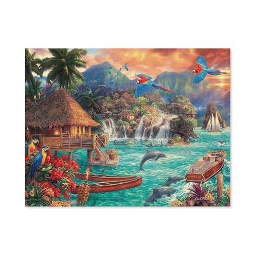 Erwachsene und Kinder Puzzle 1000 Teile Puzzle，Island Life，einfaches Puzzlespiel Rollenpuzzle Lernspiel Spielzeug Familie Dekoration（38x26cm）-C94 von GSBRSNTS