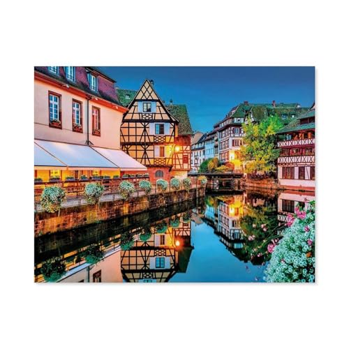 Erwachsene und Kinder Puzzle 1000 Teile Puzzle，Strasbourg Old Town，einfaches Puzzlespiel Rollenpuzzle Lernspiel Spielzeug Familie Dekoration（38x26cm）-C21 von GSBRSNTS