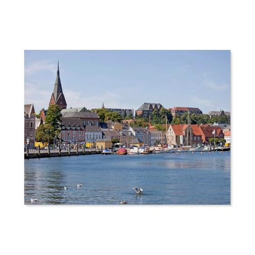 Flensburg und die Schlei，3D Puzzle 1000 Stück, Holz Montiert DIY Puzzle Montage Spielzeug Für Kinder, Holz Puzzle Holz Geschenk（75x50cm）-F77 von GSBRSNTS