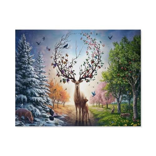 Holz Puzzle 1000 Stück，Der magische Hirsch und die Vier Jahreszeiten，Erwachsene Kinder Spielzeug Dekompression Spiel（75x50cm）-A6 von GSBRSNTS