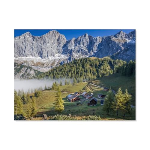 Holz Puzzle 1000 Stück，Neustattalm vor der Dachstein-Südwand，Erwachsene Kinder Spielzeug Dekompression Spiel（75x50cm）-F90 von GSBRSNTS