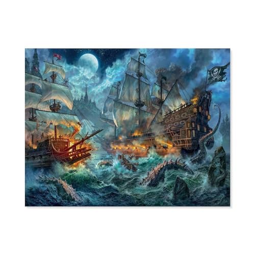 Holz Puzzle 1000 Stück，Pirates Battle，Lernspielzeug Für Erwachsene Geburtstagsgeschenk（75x50cm）-C24 von GSBRSNTS