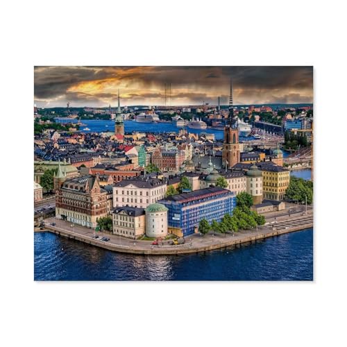 Kinder Holz Puzzle 1000 Teile，Scandinavian Places, Stockholm, Schweden，Modern Zuhause Dekoration Einzigartiges Geschenk（75x50cm）-A19 von GSBRSNTS