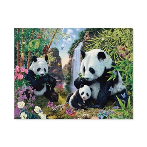 Kinder Papier Puzzle 1000 Teile，Pandafamilie am Wasserfall，Modern Zuhause Dekoration Einzigartiges Geschenk（50x70cm）-E57 von GSBRSNTS