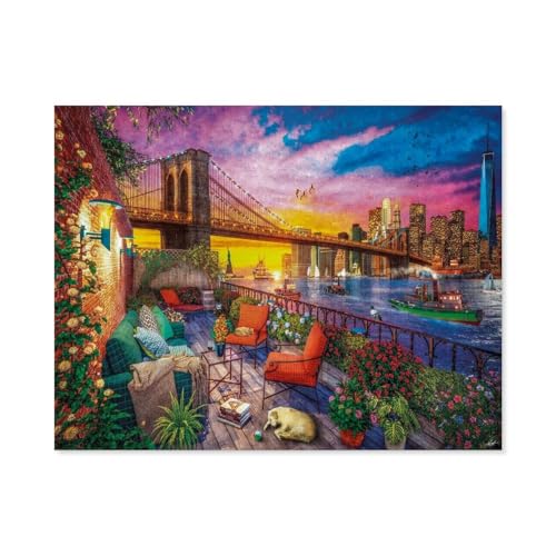 Manhattan Balcony Sunset，1000 Stück Erwachsene Holz Landschaft Puzzles Für Kinder Lernspielzeug Geschenke（75x50cm）-C17 von GSBRSNTS