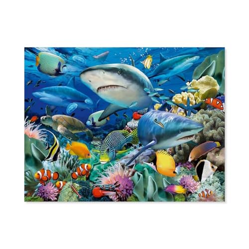 Papier Jigsaw Puzzle 1000 Stück，Riff der Haie，Erwachsene Kinder Spielzeug Dekompressionsspiel（38x26cm）-A84 von GSBRSNTS