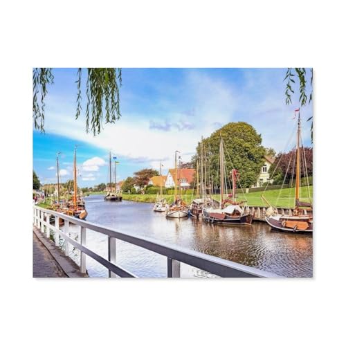 Puzzle 1000 Teile，Carolinensiel Hafen，Holz Kinder Wiedergeboren Dekompressionsspiel（75x50cm）-G4 von GSBRSNTS