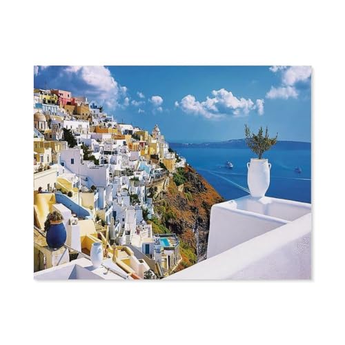 Puzzle 1000 Teile DIY Holz Puzzle，Santorini Greece，Freizeit Creative Kreuzworträtsel Spiel Kind Puzzle Spielzeug Geburtstag Festival Einzigartiges Geschenk（75x50cm）-E11 von GSBRSNTS