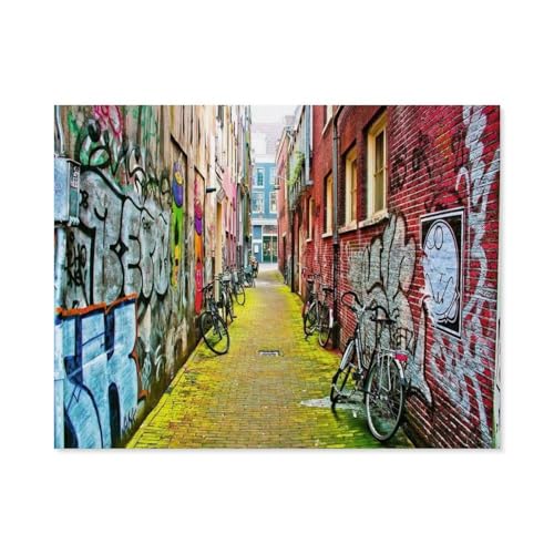 Puzzle 1000 Teile DIY Holz Puzzle，Street Art in Amsterdam，Freizeit Creative Kreuzworträtsel Spiel Kind Puzzle Spielzeug Geburtstag Festival Einzigartiges Geschenk（75x50cm）-B19 von GSBRSNTS