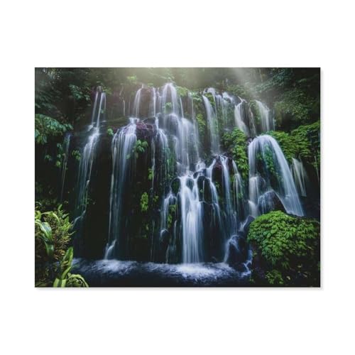 Puzzle 1000 Teile DIY Holz Puzzle，Wasserfall auf Bali，Freizeit Creative Kreuzworträtsel Spiel Kind Puzzle Spielzeug Geburtstag Festival Einzigartiges Geschenk（75x50cm）-A46 von GSBRSNTS