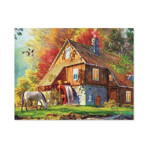 Puzzle 1000 Teile Erwachsene，Ferienhaus am Fluss，Holz Puzzle（75x50cm）-D24 von GSBRSNTS