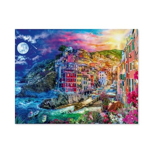 Puzzle 1000 Teile Erwachsene Puzzle Holz Puzzle Klassisches 3D Puzzle，Farbenfrohe Cinque Terre，DIY Collectibles Moderne Wohnkultur（75x50cm）-A45 von GSBRSNTS