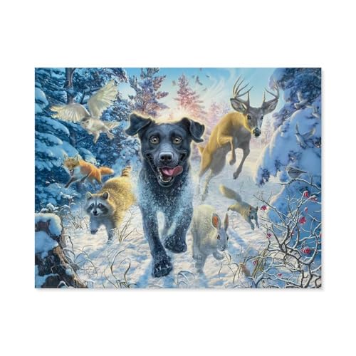 Puzzle 1000 Teile Erwachsene Puzzle Papier Puzzle Klassisches 3D Puzzle，schwarzer Labrador im Schnee，DIY Collectibles Moderne Wohnkultur（38x26cm）-E83 von GSBRSNTS