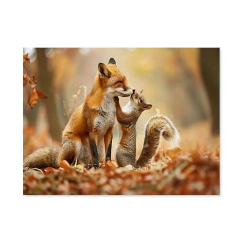 Puzzle 1000 Teile für Erwachsene，Der Fuchs und das Eichhörnchen，Puzzle Teenager Jungen Mädchen Puzzle Schwieriges, Herausforderndes Puzzle für Partyspiele（50x70cm）-F85 von GSBRSNTS