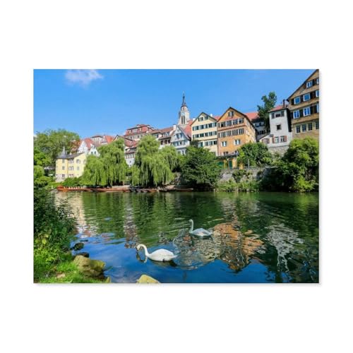 Puzzle 1000 Teile für Erwachsene，Tübinger Neckarfront mit Hölderlin-Turm und Stiftskirche，Puzzle Teenager Jungen Mädchen Puzzle Schwieriges, Herausforderndes Puzzle für Partyspiele（50x70cm）-G58 von GSBRSNTS