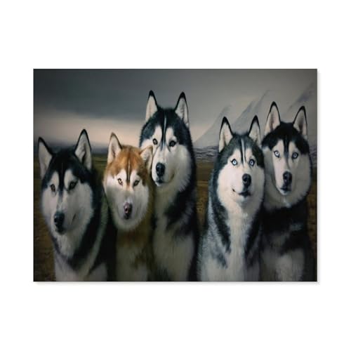 Puzzles 1000 Stück Holz Montage Bild，Siberian Husky，Filmplakat Für Erwachsene Spiele Lernspielzeug（75x50cm）-F20 von GSBRSNTS