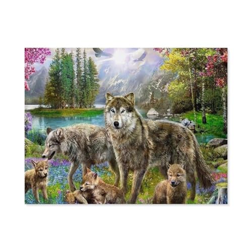 Puzzles 1000 Stück Holz Montage Bild，Wolfsfamilie，Erwachsene Spiele Lernspielzeug（75x50cm）-D72 von GSBRSNTS