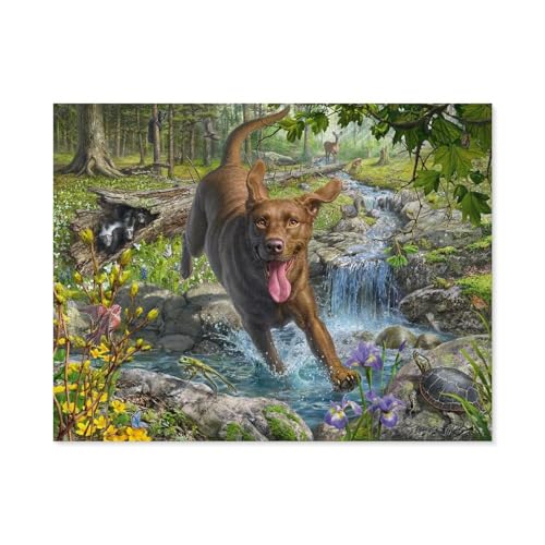 Puzzles 1000 Teile für Erwachsene，Frühlingsspaziergang mit Labrador Retriever，Klassische Puzzle Teenager Jungen Mädchen Puzzle Lustige Familienpuzzles In Premium-Qualität Zum Geburtstag（38x26cm）-E86 von GSBRSNTS