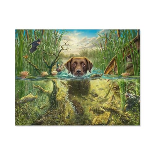 Puzzles Mit 1000 Teilen Puzzles Aus Holz，brauner Labrador im kühlen Nass，Puzzle 1000 Teile Für Erwachsene Lustige Kreative DIY-Spielzeuggeschenke Für Mädchen Und Jungen（75x50cm）-E91 von GSBRSNTS