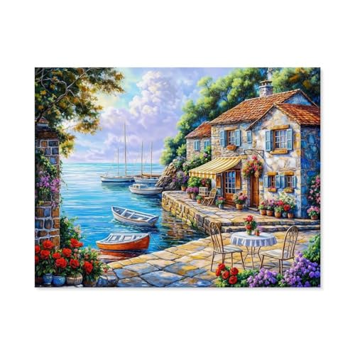 Puzzles Mit 1000 Teilen Puzzles Aus Papier，Seaside Houses,Coastal Cottage，Puzzle 1000 Teile Für Erwachsene Lustige Kreative DIY-Spielzeuggeschenke Für Mädchen Und Jungen（38x26cm）-B99 von GSBRSNTS