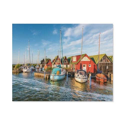 Romantische Hafenwelt von Ahrenshoop，Puzzle 1000 Teile Holz Puzzle Erwachsene Kinder Lernspielzeug Familie Dekompressionsspiel（75x50cm）-A62 von GSBRSNTS