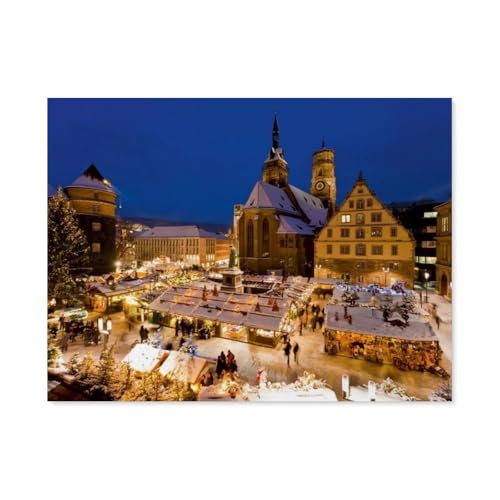 Weihnachtsmarkt auf dem Schillerplatz in Stuttgart，Puzzle 1000 Teile Holz Puzzle Geeignet Für Erwachsene Kinder Familien Stressabbau Puzzlespiele（75x50cm）-G49 von GSBRSNTS