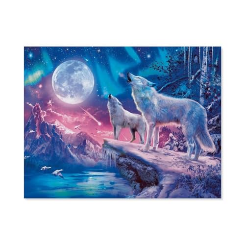 Wolf im Nordlicht，3D Puzzle 1000 Stück, Holz Montiert DIY Puzzle Montage Spielzeug Für Kinder, Holz Puzzle Holz Geschenk（75x50cm）-B39 von GSBRSNTS