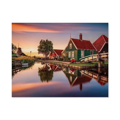 Zaanse Schans，Puzzle 1000 Teile Papier Puzzle Erwachsene Kinder Lernspielzeug Familie Dekompressionsspiel（38x26cm）-C81 von GSBRSNTS