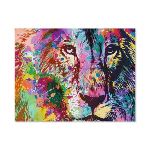 klassisches Puzzle 1000 Stück，Colorful Lion,Bunter Löwe，Einzigartige Heimdekorationen Und Geschenke（38x26cm）-D15 von GSBRSNTS