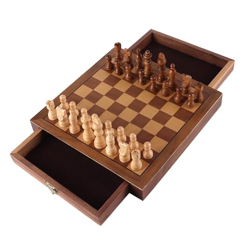 Magnetisches Schachspiel-Set aus Holz, 25,4 cm, mit Aufbewahrungsschubladen Tragbares und Reise-Strategiespiel von GSE Games & Sports Expert