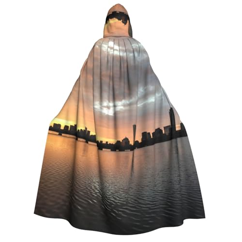 GSGCSBYMLG Boston Charles River City Skyline Sonnenuntergang bedruckter Kapuzenumhang für Erwachsene, Unisex, langer Umhang für Halloween, Weihnachten von GSGCSBYMLG