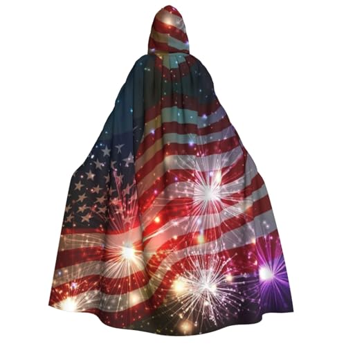 GSGCSBYMLG Fireworks Kapuzenumhang mit amerikanischer Flagge, Unisex, für Erwachsene, langer Umhang für Halloween, Weihnachten von GSGCSBYMLG