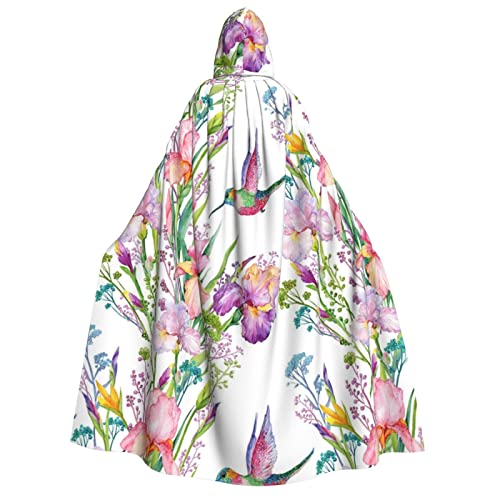 GSGCSBYMLG Garden with birds and flowers printed Adult Hooded Cloak Unisex Adult Long Cape Robe Halloween Christmas Costume von GSGCSBYMLG