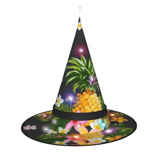 GSGCSBYMLG Halloween-Hexenhut mit tropischer Ananas-Aufdruck, für Erwachsene, leuchtender, spitzer Hut, Dekoration von GSGCSBYMLG