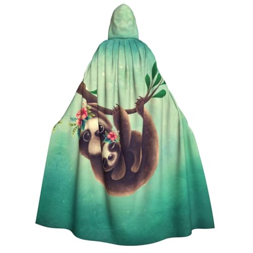 GSGCSBYMLG Lazy Cute Sloth Hanging the Branches Printed Adult Hooded Cloak Unisex Adult Long Cape Robe Halloween Christmas Costume von GSGCSBYMLG