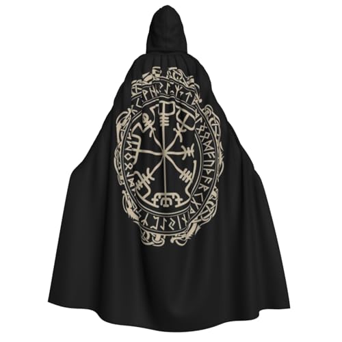 GSGCSBYMLG Magical Design Norse Runen Kompass Gedruckt Erwachsene Kapuzenumhang Unisex Erwachsene Langer Umhang Robe Halloween Weihnachten Kostüm von GSGCSBYMLG