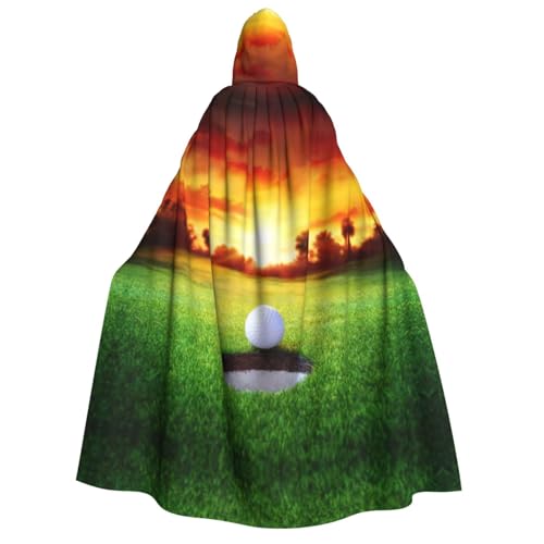 GSGCSBYMLG Sport Golfball Sonnenuntergang Baum bedruckt Erwachsene Kapuzenumhang Unisex Erwachsene langer Umhang Robe Halloween Weihnachten Kostüm von GSGCSBYMLG