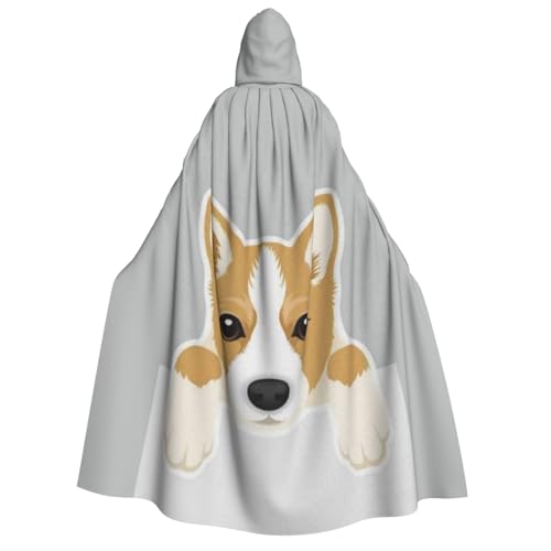 GSGCSBYMLG Süßer Cartoon-Welsh Corgi Hund bedruckt Erwachsene Kapuzenumhang Unisex Erwachsene langer Umhang Robe Halloween Weihnachten Kostüm von GSGCSBYMLG