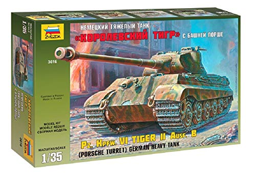 Zvezda 500783616 500783616-1:35 Pz.Kpfw.VI Tiger II Porsche Turret-Plastikbausatz-Modellbausatz-Zusammenbauen-Bausatz-für Einsteiger-detailliert, Camouflage von GSI Creos