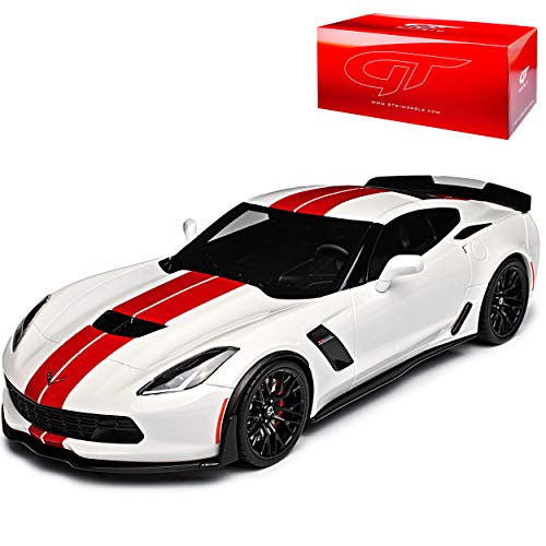 GT-Spirit Chevrolet Corvette C7 Z06 Coupe Weiss mit Roten Streifen Ab 2013 Version Ab 2016 Nr 214 1/18 Modell Auto mit individiuellem Wunschkennzeichen von GT Spirit