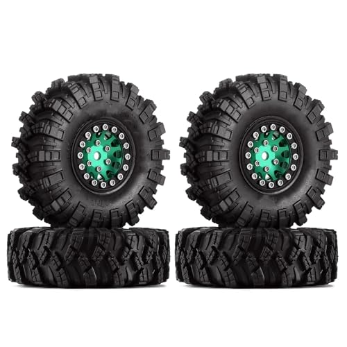 GTFRUQAS Für Axial Für SCX24 Für FMS Für FCX24 Enduro24 AX24 1/24 RC Für Crawler 1,0 Beadlock Rad Felgen Schlamm Für Gelände Reifen Set W1049-T1007 RC Ersatzteile(Green) von GTFRUQAS