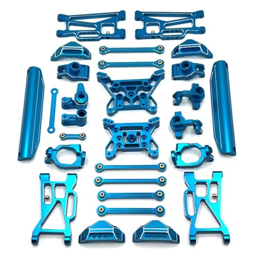 GTFRUQAS Für MJX 10208 1/10 Metall Vorne Hinten Für Schaukel Arm Lenkung Tasse Hub Carrier Link Rod Shock Tower Set RC Auto Upgrade Teile Zubehör RC Ersatzteile(Blue) von GTFRUQAS