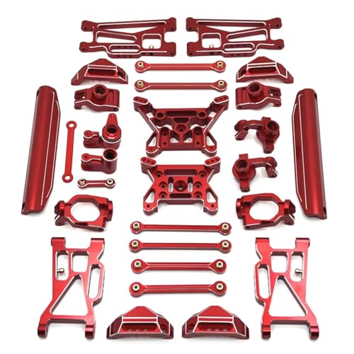 GTFRUQAS Für MJX 10208 1/10 Metall Vorne Hinten Für Schaukel Arm Lenkung Tasse Hub Carrier Link Rod Shock Tower Set RC Auto Upgrade Teile Zubehör RC Ersatzteile(Red) von GTFRUQAS