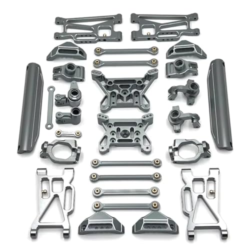 GTFRUQAS Für MJX 10208 1/10 Metall Vorne Hinten Für Schaukel Arm Lenkung Tasse Hub Carrier Link Rod Shock Tower Set RC Auto Upgrade Teile Zubehör RC Ersatzteile(Silver) von GTFRUQAS