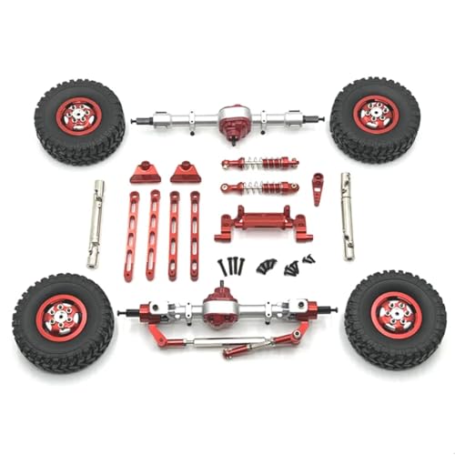 GTFRUQAS Für MN82 LC79 MN78 1/12 RC Auto Upgrade Teile Metall Vorder- Und Hinterachse Für Chassis Link Stange Zugstange Montieren Stoßdämpfer Reifen Set RC Ersatzteile(Red) von GTFRUQAS