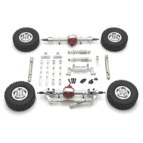 GTFRUQAS Für MN82 LC79 MN78 1/12 RC Auto Upgrade Teile Metall Vorder- Und Hinterachse Für Chassis Link Stange Zugstange Montieren Stoßdämpfer Reifen Set RC Ersatzteile(Silver) von GTFRUQAS