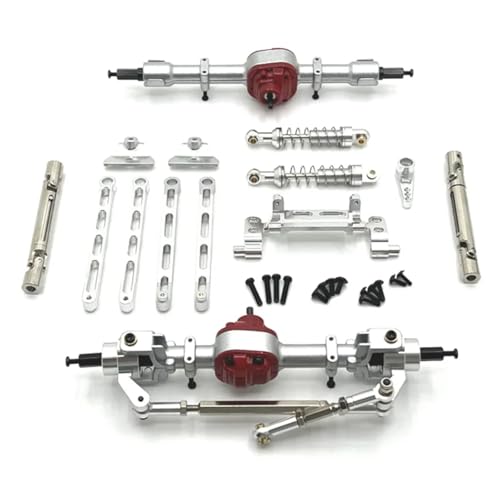 GTFRUQAS Für MN82 LC79 MN78 1/12 RC Auto Upgrade Teile Metall Vorder- Und Hinterachse Für Chassis Link Stange Zugstange Montieren Stoßdämpfer Set RC Ersatzteile(Silver) von GTFRUQAS