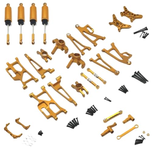 GTFRUQAS Für Mjx Für 14209 14210 1/14 Metall Lenkung Cup Hub Carrier Oberen Unteren Für Schaukel Arm Set Stoßdämpfer RC Auto Upgrade Teile Zubehör RC Ersatzteile(Yellow) von GTFRUQAS